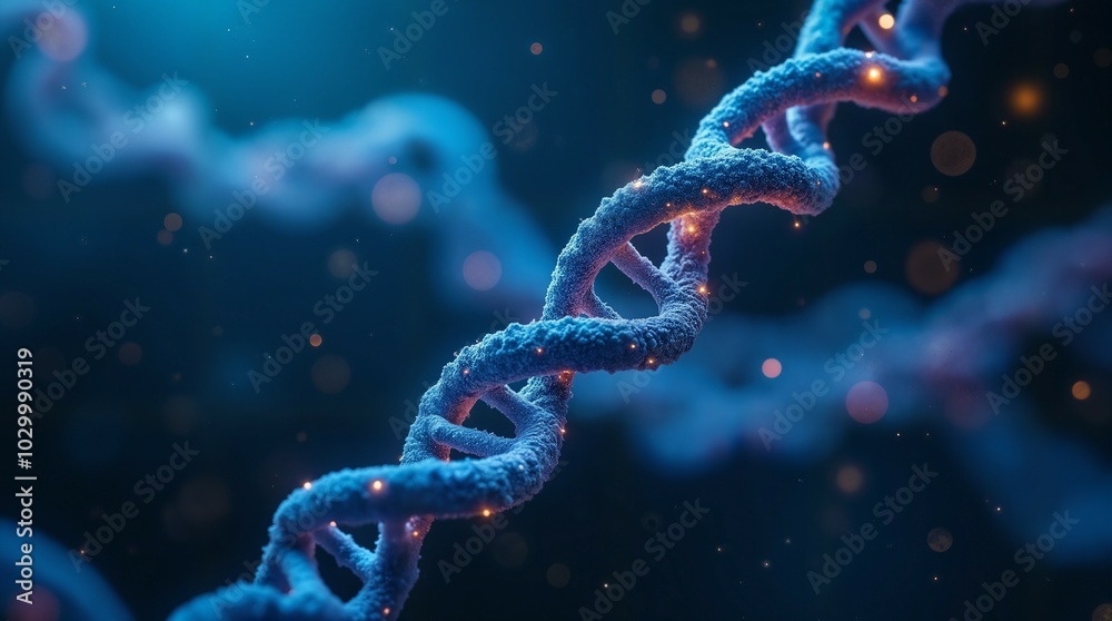 Illuminated DNA Double Helix in blue environment background. Illuminated DNA Double Helix in blue environment background.