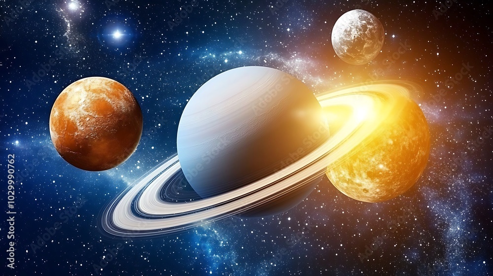 Fototapeta premium A stunning image of planets in space, perfect for use in science and astronomy education materials, as well as science fiction and fantasy artwork