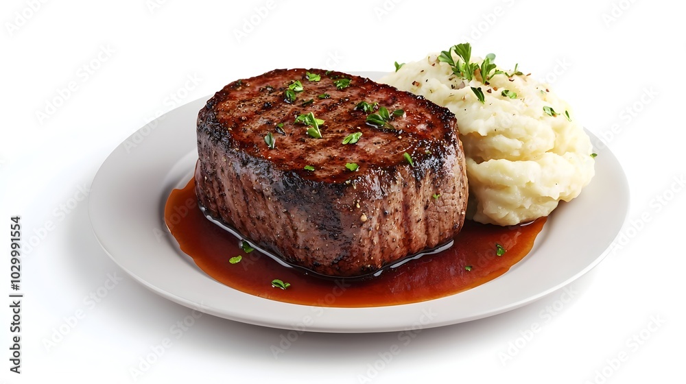 Perfectly Seared Filet Mignon with Red Wine Reduction Sauce and Creamy Mashed Potatoes Perfectly Seared Filet Mignon with Red Wine Reduction Sauce and Creamy Mashed Potatoes