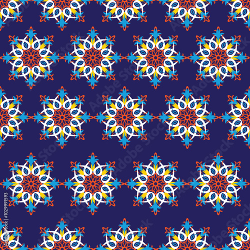 Pattern design, dark blue background, ideal for textile products, fabrics or socks, vector