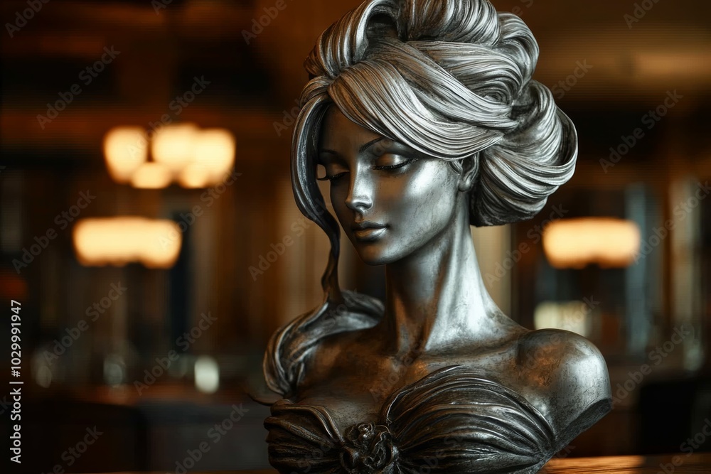Capture the elegance of a silver-haired woman statue., Capture the elegance of a silver-haired woman statue.,