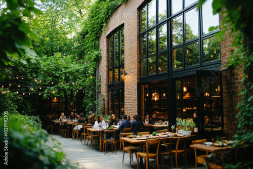 An Outdoor Scene Featuring A Charming Caf?? In Copenhagen, With People Enjoying Plates Of Danish Open-Faced Sandwiches, Surrounded By Typical Scandinavian D??Cor And Greenery photo