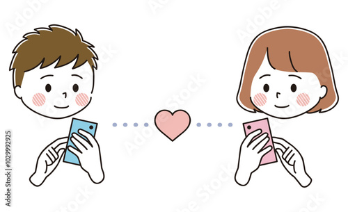 マッチングアプリを利用する男女のイラストセット