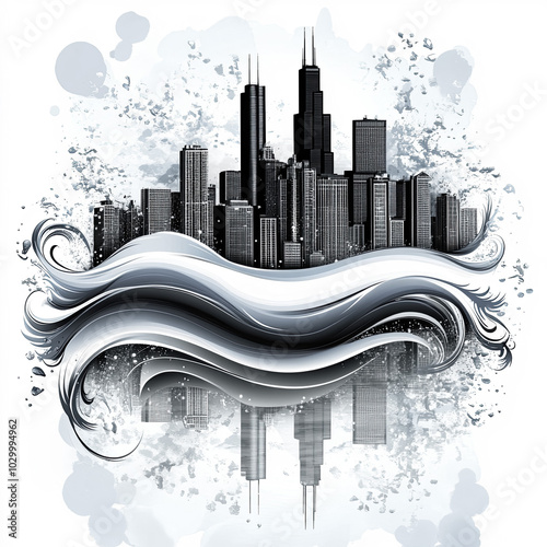 Chicago Skyline Silhouette,...