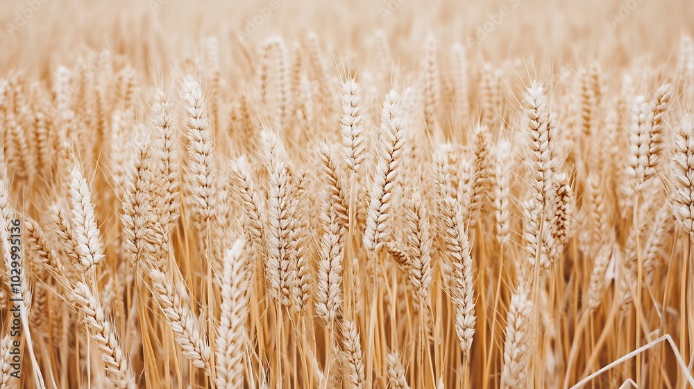 Fototapeta premium Golden Wheat Field Nature's Bounty Smooth Blue Background with Copy Space for Advertisements