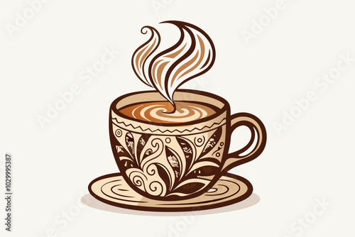 Hand-Drawn Coffee Cup Vector Illustration with Steam on White Background