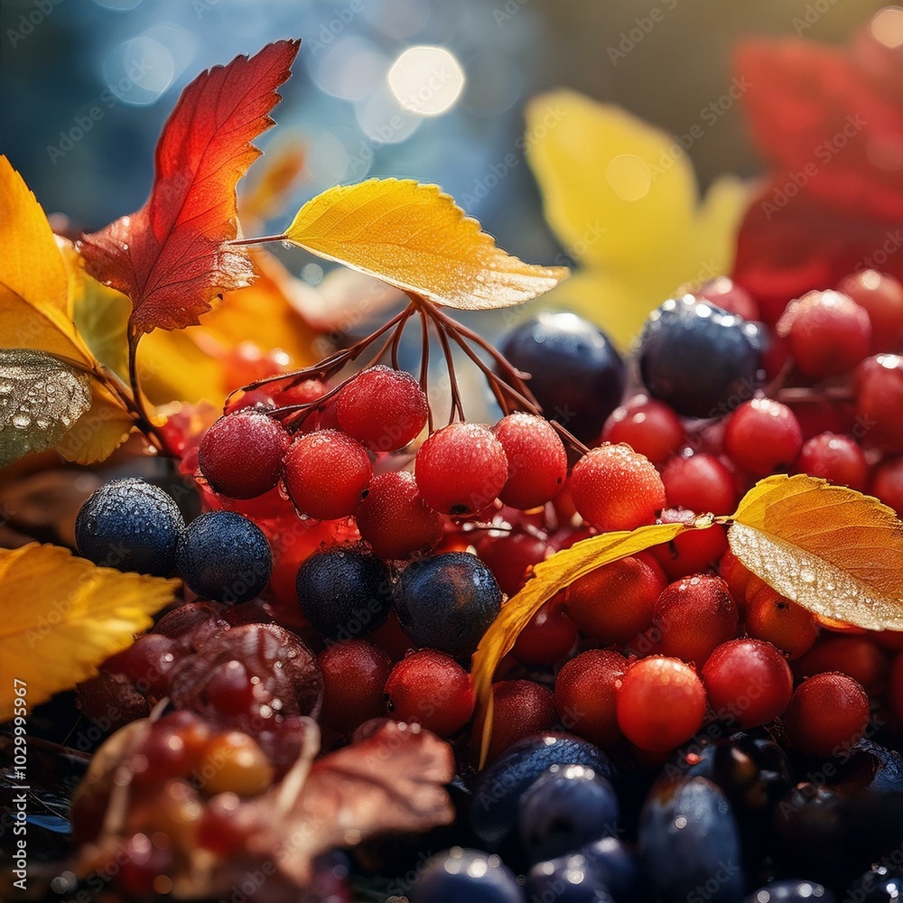Vibrant Red and Yellow Autumn Leaves with Berries – Nature’s Fall Beauty in Full Color Vibrant Red and Yellow Autumn Leaves with Berries – Nature’s Fall Beauty in Full Color