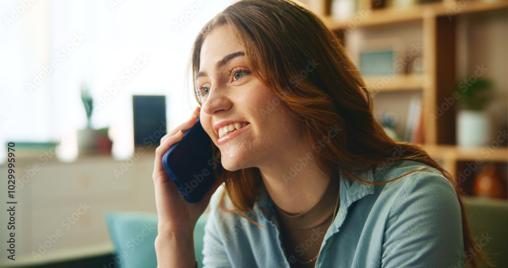 House, phone call and woman with smile, conversation and relax with discussion, talking and network. Apartment, person and girl with smartphone, mobile user and chatting to contact and communication House, phone call and woman with smile, conversation and relax with discussion, talking and network. Apartment, person and girl with smartphone, mobile user and chatting to contact and communication