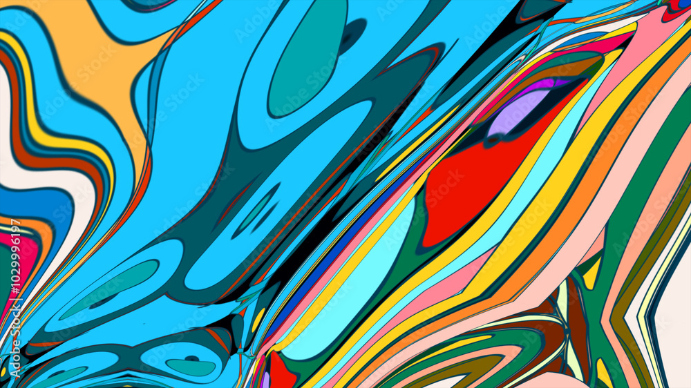 Fototapeta Abstract colorful fluid wave psychedelic liquid background for summer music 2025