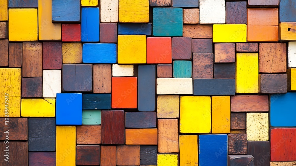 Colorful Wooden Blocks Arranged in a Geometric Pattern Minimalist White Background with Space for Text Colorful Wooden Blocks Arranged in a Geometric Pattern Minimalist White Background with Space for Text