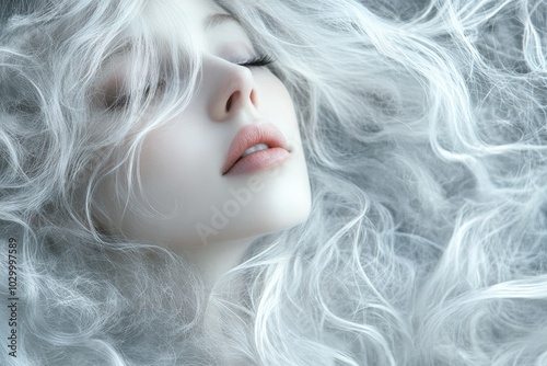 Highlight a single silver-haired beauty in stillness.,