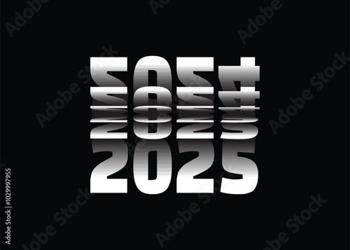 Passing into New Year 2025 Flip text effect isolated on black background, Vector text Illustration.