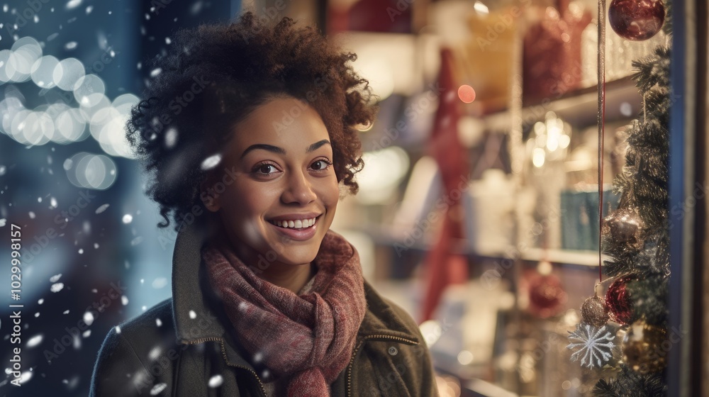 young woman shopping in the city during christmas time young woman shopping in the city during christmas time