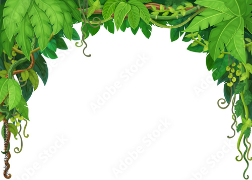 Tropical jungle forest liana vines frame of ivy branches and monstera leaves, vector background. Tropical rainforest or jungle liana frame of bindweed tree with climbing tendrils for background border