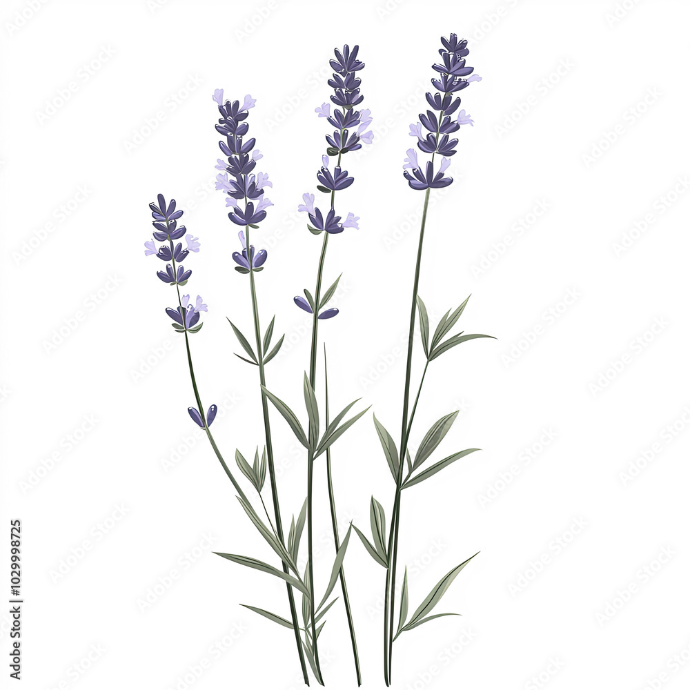 Naklejka premium Lavender Flower Silhouette, Illustration Isolated On White Background