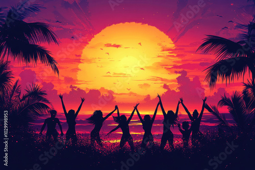 Lively Beach Scene With Col...