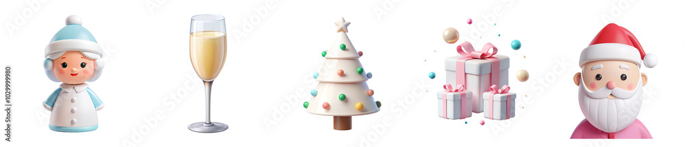 Set of New Year stickers, snowman, Santa Claus, gift, Christmas tree and glass of champagne, for Christmas and New Year holidays. cut out, transparent background, png, clipart Set of New Year stickers, snowman, Santa Claus, gift, Christmas tree and glass of champagne, for Christmas and New Year holidays. cut out, transparent background, png, clipart