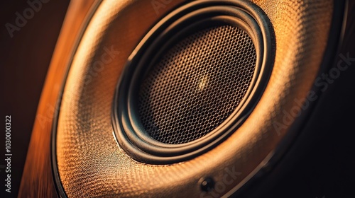 Close-up of a high-frequency speaker on a dark backdrop.  photo