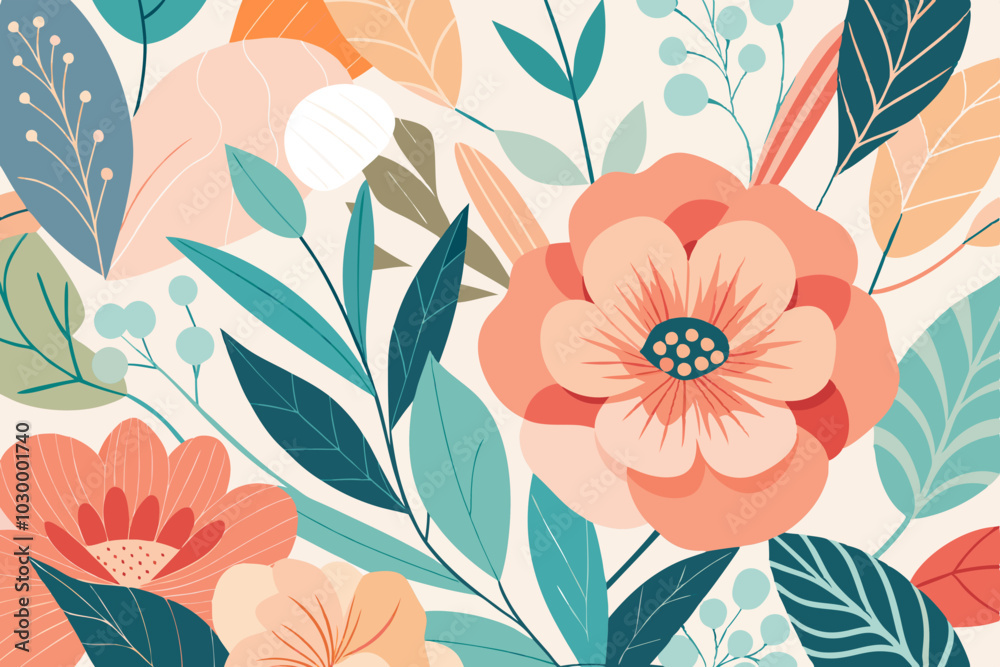 Abstract Floral Pattern with Oversized Elements on White Background Abstract Floral Pattern with Oversized Elements on White Background