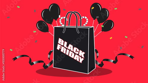 Black Friday sale concept with shopping bag and balloons vector illustration graphic design
