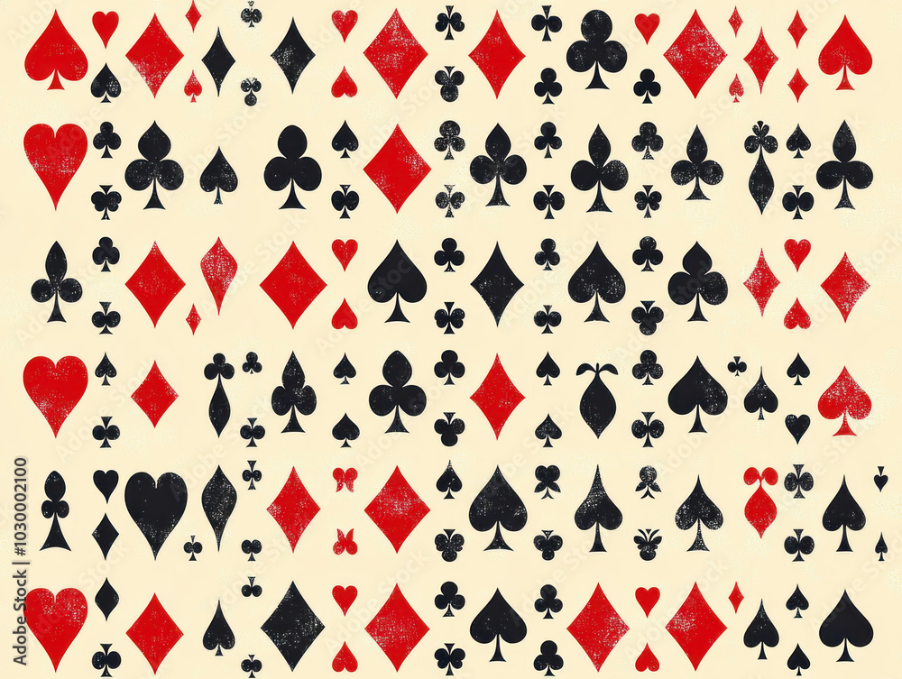 Seamless Pattern Background Made Up Of Various Playing Card Suits (Hearts, Diamonds, Clubs, Spades) In A Harmonious Color Palette, Ideal For Creative Projects Or Themed Designs Seamless Pattern Background Made Up Of Various Playing Card Suits (Hearts, Diamonds, Clubs, Spades) In A Harmonious Color Palette, Ideal For Creative Projects Or Themed Designs
