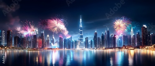 Spectacular New Year s Eve in Vibrant Cityscape with Dazzling Fireworks and Festive Revelry