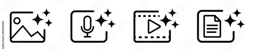 ai generate button set. create media file image, video, audio, text with artificial intelligence. ai symbol for app, ui and website. transparent vector. ai generate button set. create media file image, video, audio, text with artificial intelligence. ai symbol for app, ui and website. transparent vector.