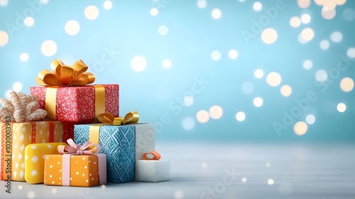 Vibrant and Whimsical Wrapped Gifts in a Cozy Winter Interior