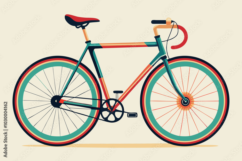 Fototapeta premium Retro Bicycle Vector Illustration with Bold Colors on White Background