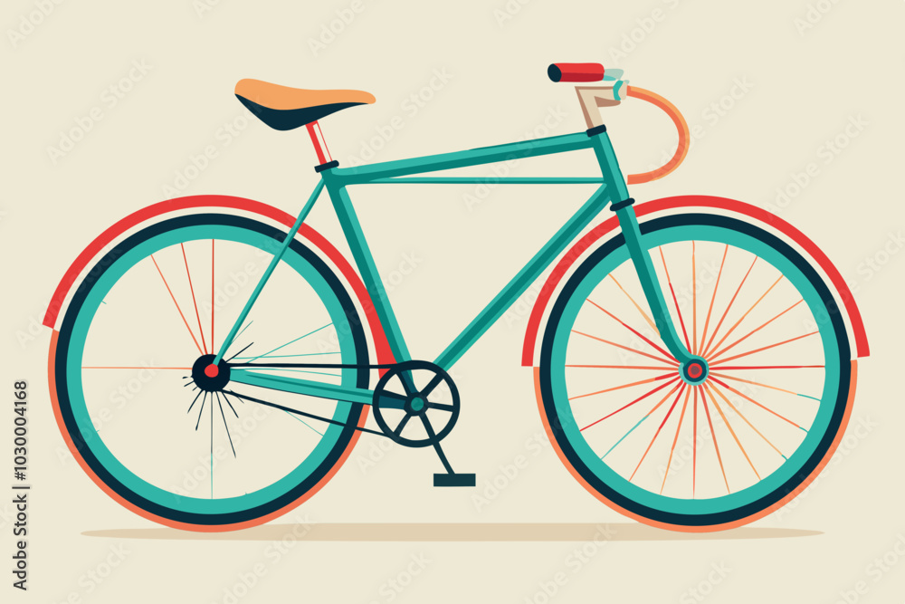 Fototapeta premium Retro Bicycle Vector Illustration with Bold Colors on White Background