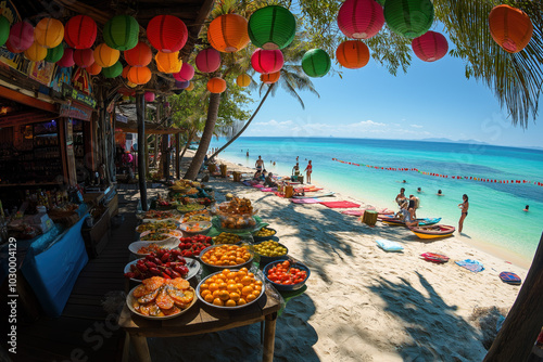 Vibrant Beachfront Scene Wi...