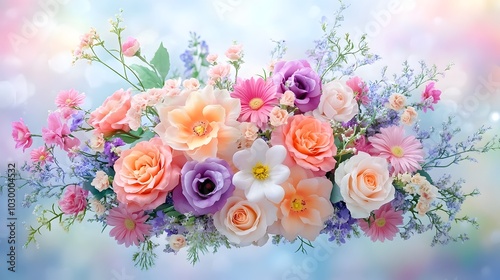 Ethereal Flower Bouquet in Soft Pastel Hues with Dreamy Impressionistic Style