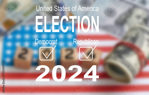 Presidential Election 2024 in United States. Vote day, November 5. US Election campaign - Make your choice. United States flag. US Election. Patriotic American element.