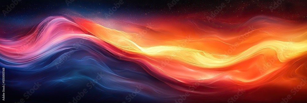 A modern digital art piece features curved lines and multiple color streaks. A modern digital art piece features curved lines and multiple color streaks.