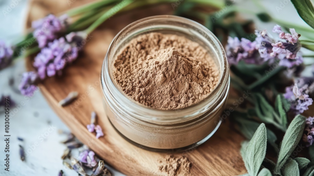 A soothing and aromatic blend of lavender and sage powder in a glass jar, set against a rustic backdrop. The image evokes a sense of tranquility and natural beauty. A soothing and aromatic blend of lavender and sage powder in a glass jar, set against a rustic backdrop. The image evokes a sense of tranquility and natural beauty.