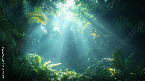 Wallpaper Showcasing A Panoramic View Of A Jungle Canopy, With Beams Of Sunlight Filtering Through The Leaves, Creating A Mystical Atmosphere Background