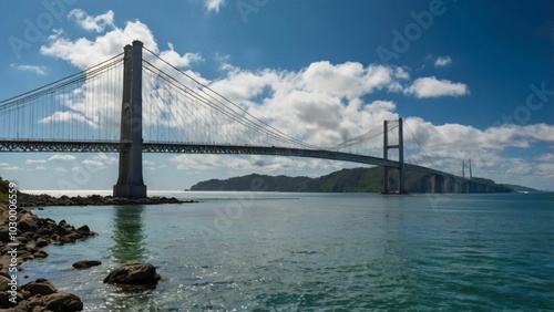 suspension bridge over the river photo