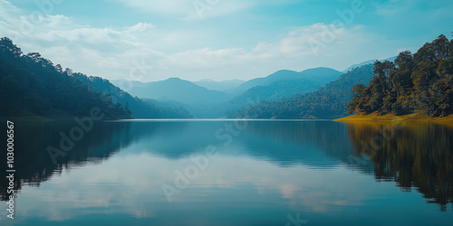 Wide Shot Of A Tranquil Lak...
