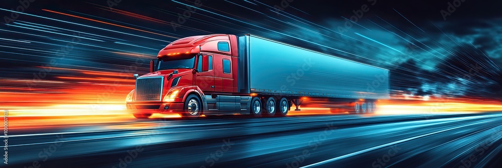 High-contrast icons depict trucks in motion with bold lettering. High-contrast icons depict trucks in motion with bold lettering.