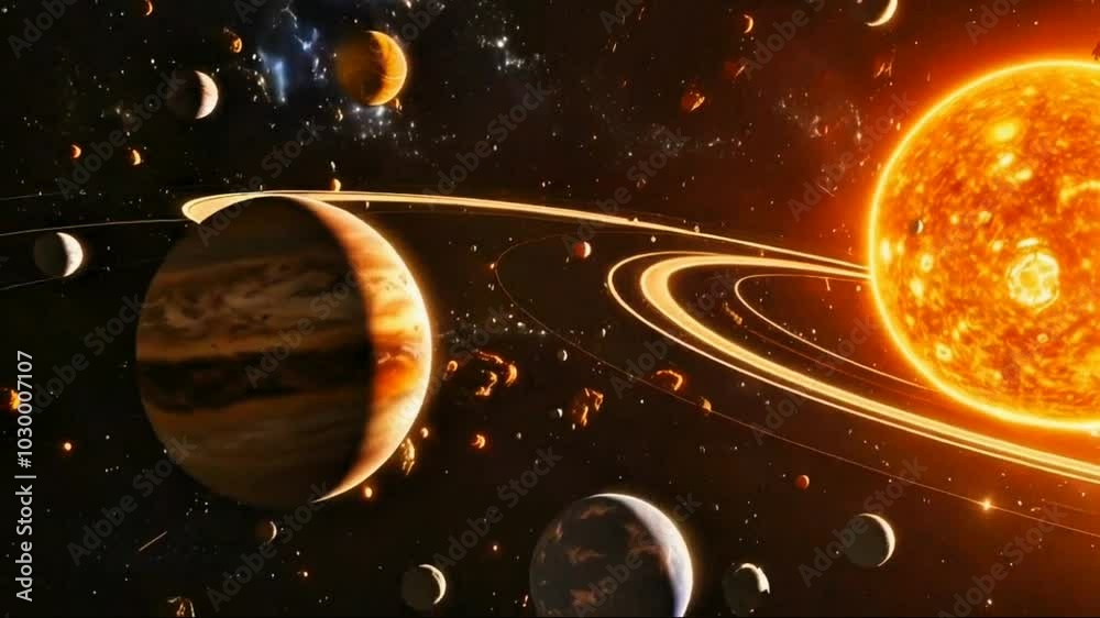 Spread solar system, space science, 4k animation