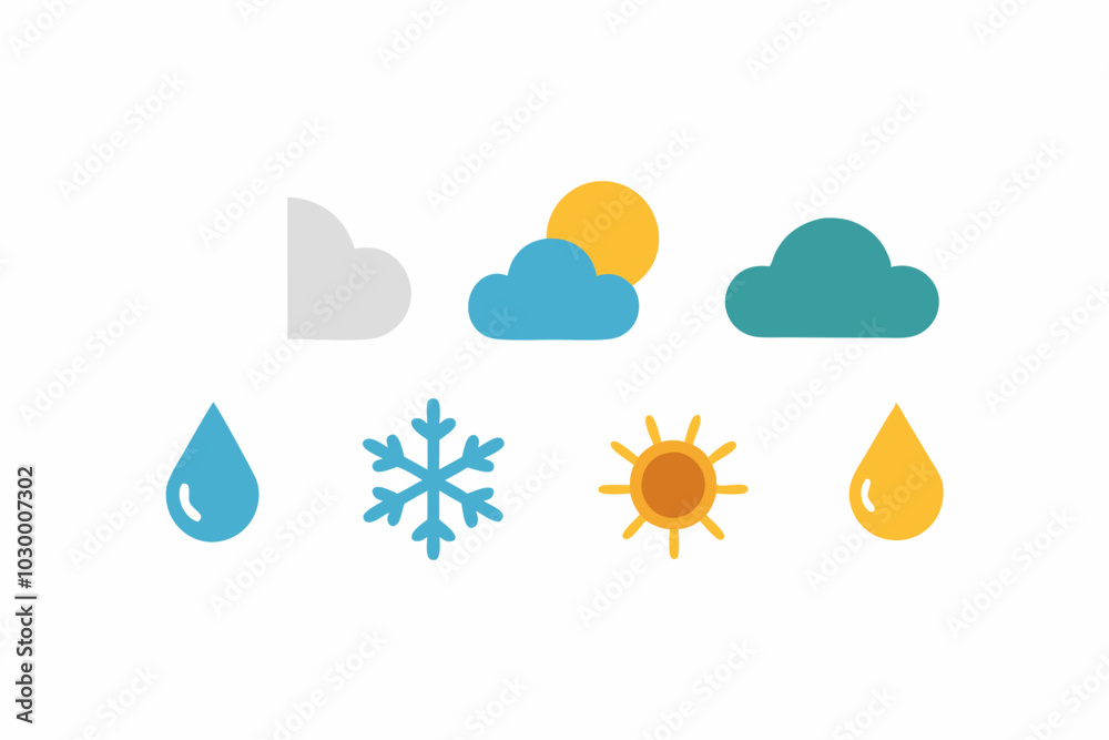 Set of Minimalist Weather Icons with Clean Shapes on White Background Set of Minimalist Weather Icons with Clean Shapes on White Background