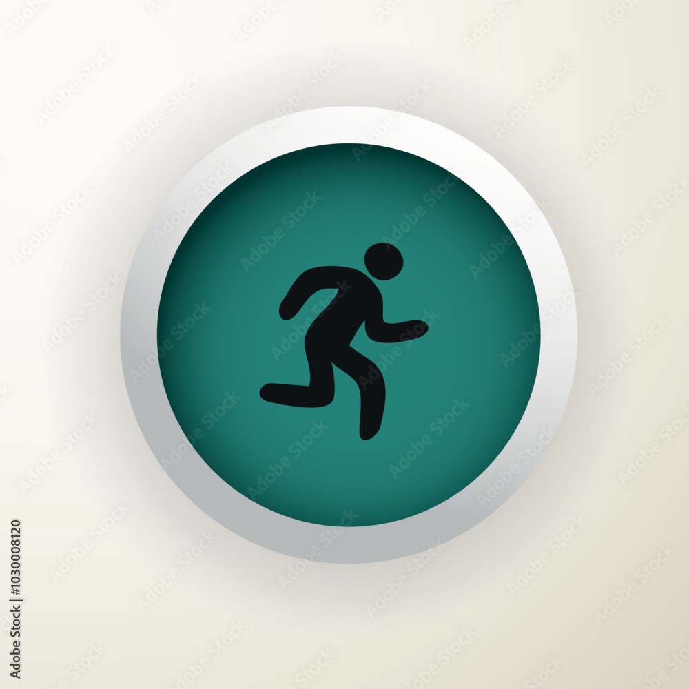 Green icon with black silhouette of a running man. Vector on a gray background Green icon with black silhouette of a running man. Vector on a gray background