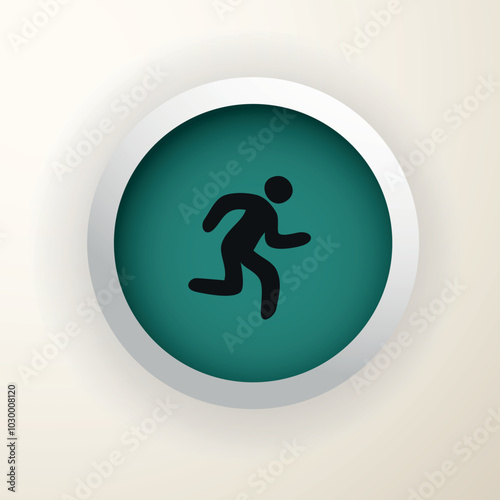 Green icon with black silhouette of a running man. Vector on a gray background