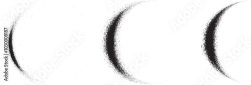 Half Circle Brush Stroke  . Crescent moon . Letter c in grunge style for your Design . Moon logo . Grunge textured  . Moon phase . Semi circles and full circle with rough edges . Vector illustration