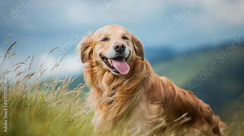 Cheerful Golden Retriever with Tongue Out in Nature