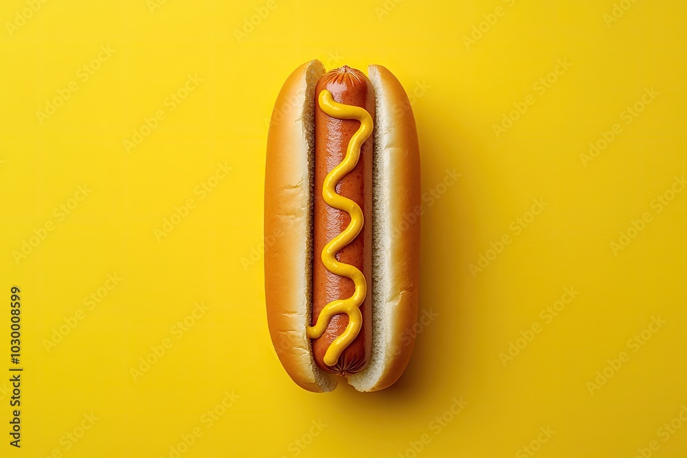 A hot dog with mustard in a bun. Perfect for food, culinary, or fast food advertisement. A hot dog with mustard in a bun. Perfect for food, culinary, or fast food advertisement.