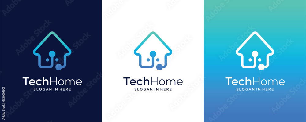 Home Tech with connection dot line art style Vector logo design template Home Tech with connection dot line art style Vector logo design template