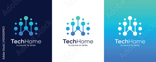 Smart Home Building Vector Logo Design, Electronics Chip control technology Home icon template