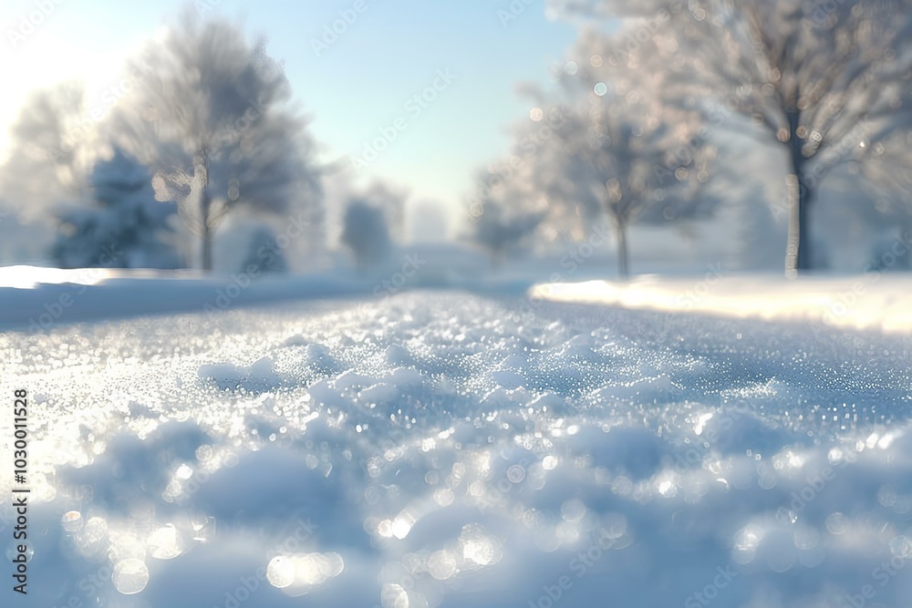 Fototapeta premium A snow covered road with trees in the background