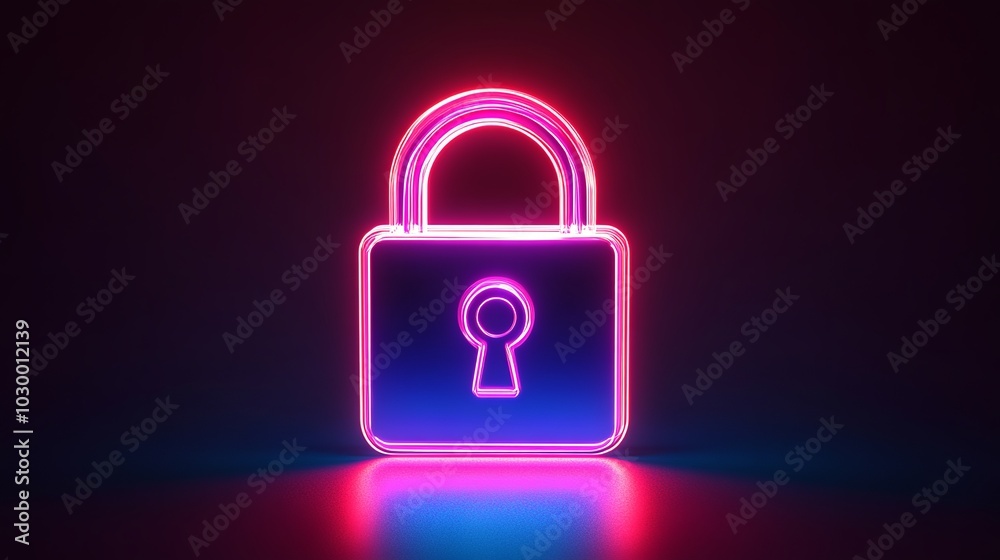 Glowing neon lock icon, vivid padlock outline. Protects personal data, ensures cyber security, and offers reliable storage solutions. Icon set, sign, pictogram. Glowing neon lock icon, vivid padlock outline. Protects personal data, ensures cyber security, and offers reliable storage solutions. Icon set, sign, pictogram.